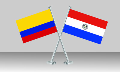 Crossed flags of Colombia and Paraguay. Official colors. Correct proportion. Banner design
