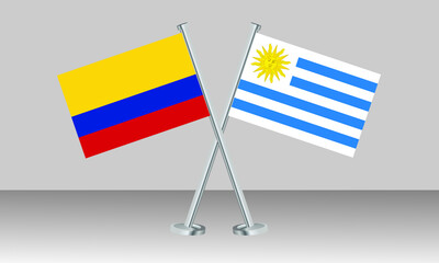 Crossed flags of Colombia and Uruguay. Official colors. Correct proportion. Banner design
