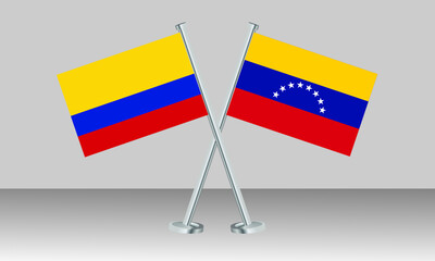 Crossed flags of Colombia and Venezuela. Official colors. Correct proportion. Banner design
