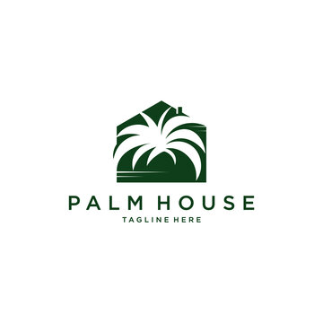 palm house tree home vector logo design