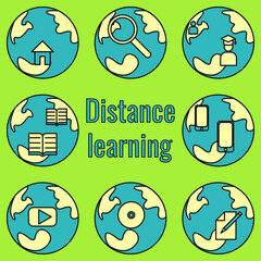 Distance learning icon set. Color illustration for application. Vector.  - obrazy, fototapety, plakaty