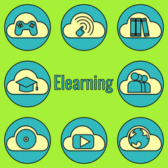 Elearning icon set. Color illustration for application. Vector.  - obrazy, fototapety, plakaty