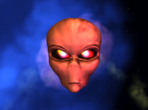 Alien Kopf vor einem planetarischen Nebel