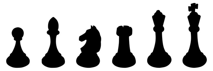 Vector set of silhouettes of chess pieces isolated on white background.