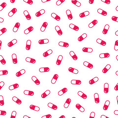 Pink pills seamless pattern with white background.