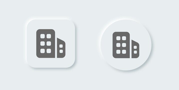 Building solid icon in neomorphic design style. Architecture signs vector illustration.
