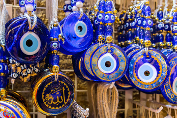 Traditional Turkish amulet Evil Eye or blue eye (Nazar boncugu). Souvenir of Turkey and traditional turkish amulet