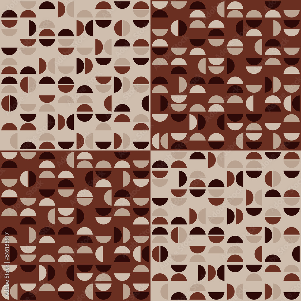 Aufkleber Coffee pattern tiles seamless. Print and pattern design in coffee colors. Half circle coffee color. Coffee beans for print.