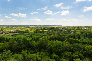 Fototapeta na wymiar A view of the Olesko village from the castle hill, Olesko, Ukraine.