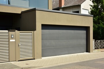 Moderne Beton-Garage mit Automatik-Tor in der Hauszufahrt © Hermann
