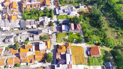 Abstract Defocused Aerial photography Residential house located in the hills in Majalaya - Indonesia, Not Focus