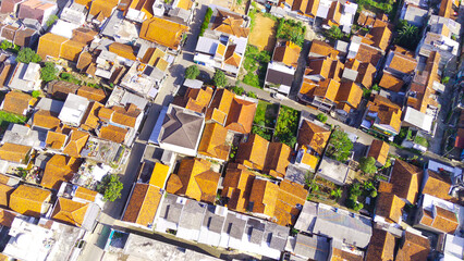 Abstract Defocused Aerial photography A dense and spacious residential area in Majalaya, Indonesia