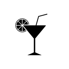 Cocktail Martini Black Silhouette Icon. Drink Margarita Liquor Glyph Pictogram. Vodka Champagne Flat Symbol. Ice Summer Cocktail Glass Straw Lime Sign. Tropical Coctail. Isolated Vector Illustration