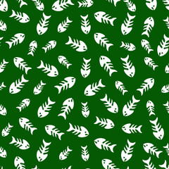 Green seamless pattern with white fish bone.