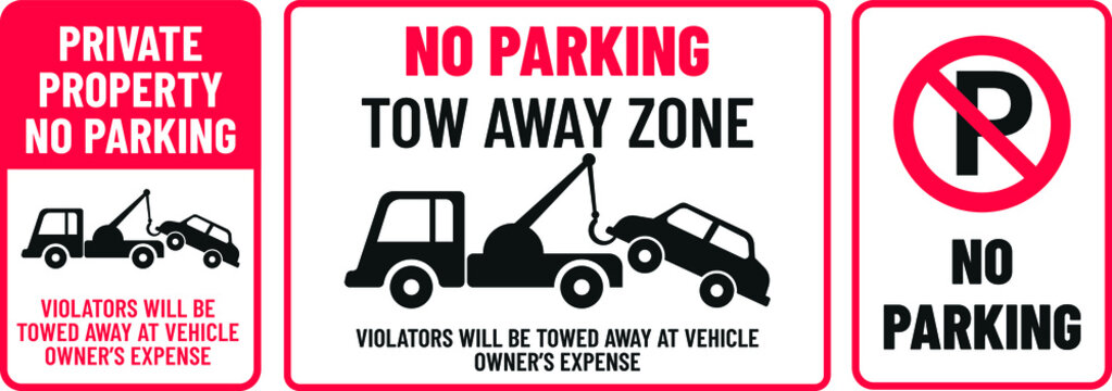 No parking tow away zone print ready signs vector