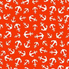 Orange seamless pattern with white anchors. Cute and childish design for fabric, textile, wallpaper, bedding, swaddles, toys or gender-neutral apparel. 
