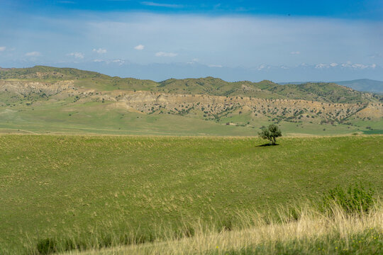 Kahetia, Georgia mountain and fields landscape view