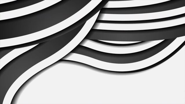 Abstract minimal background with black and white waves. Seamless looping geometric motion design. Video animation Ultra HD 4K 3840x2160