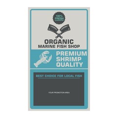 ORGANIC MARINE FISH SHOP LOGO, silhouette of great lobster and kifes in best banner,vector illustrations