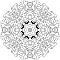 Hand drawn zentangle circular ornament for coloring page.