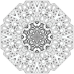 Hand drawn zentangle circular ornament for coloring page.