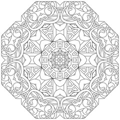 Hand drawn zentangle circular ornament for coloring page.