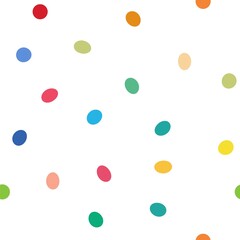 The background is seamless of colored dots. 