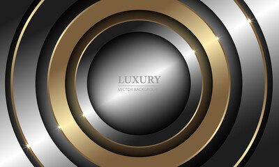 Abstract luxury realistic background with golden and metallic 3d rings, light effects and shadows. Vector illustration