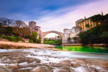 Papier Peint photo autocollant Stari Most Mostar, Bosnia and Herzegovina. The Old Bridge, Stari Most, with emerald river Neretva