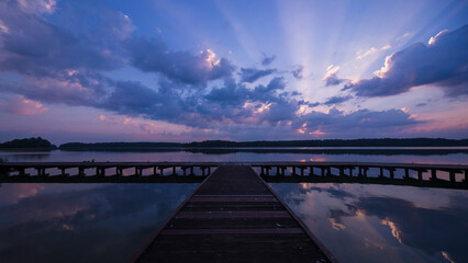 Whole view Mazury lakes in Poland just before daybreak / after dawn. Wide angle Landscape scene.