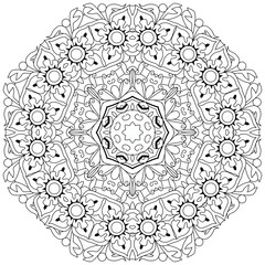 Hand drawn zentangle circular ornament for coloring page.