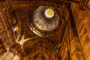 Stone dome of the old church. The ancient church of Sant Jaume in Alcudia, Mallorca, Spain
