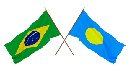 Background for designers, illustrators. National Independence Day. Flags Brazil and Palau