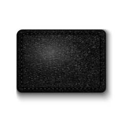 Realistic black label of leather for your design isolated on white background. Blank sticker for your sale. Dark fabric. Vector illustration