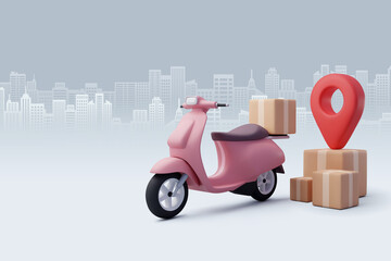 3d Vector Scooter with Box, Delivery Courier service, Time to shopping concept.