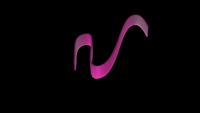 An abstract snake flying from left to right. Pink wriggling ribbon on a black background. 3D render.