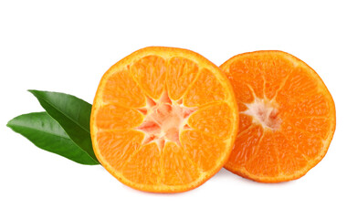 Tangerine slices isolated on white background.