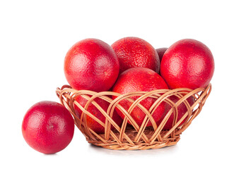 Red orange fruit basket isolated on a white background