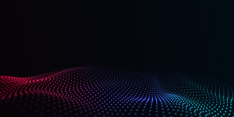 Digital technology wave. Dark cyberspace with motion dots and lines. Futuristic digital background. Big data analytics. 3d rendering.