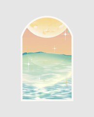 Window day time sea view vector design