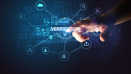 Hand touching cybersecurity button concept