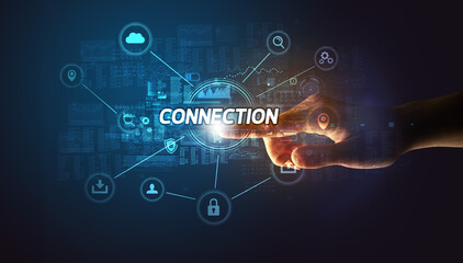 Hand touching cybersecurity button concept