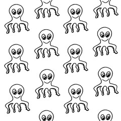 Beautiful background of octopus drawn with black marker on white paper. Pattern from exotic marine animals. Vacation concept. Print for bed linen.