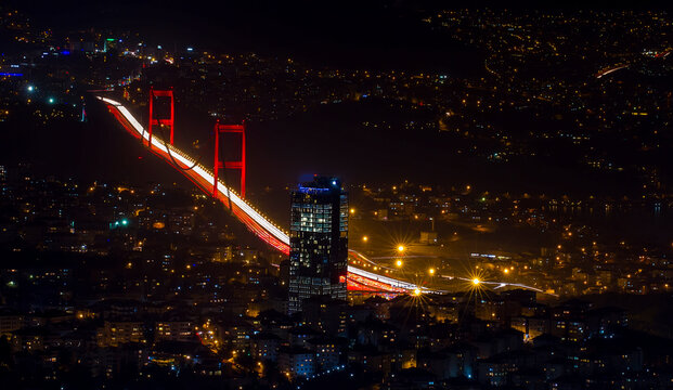 15th july Martyrs Bridge (15 temmuz sehitler koprusu) landscape. Bosphorus Bridge at night Istanbul, Turkey