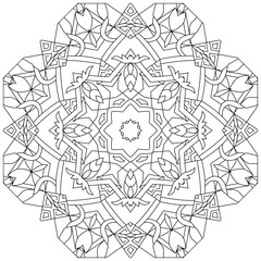 Hand drawn zentangle circular ornament for coloring page.