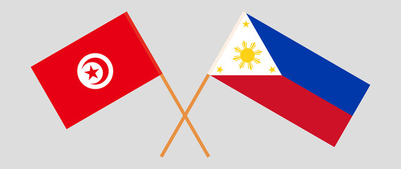 Crossed flags of Tunisia and the Philippines. Official colors. Correct proportion