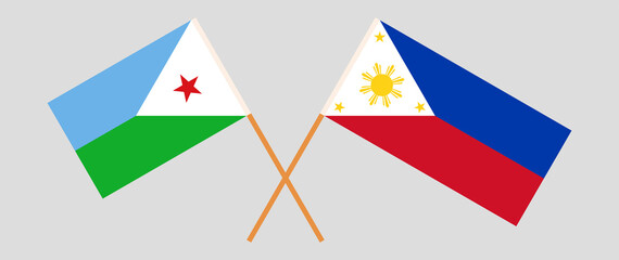 Crossed flags of Djibouti and the Philippines. Official colors. Correct proportion
