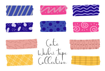 a set of cute digital hand drawn washi tape collection