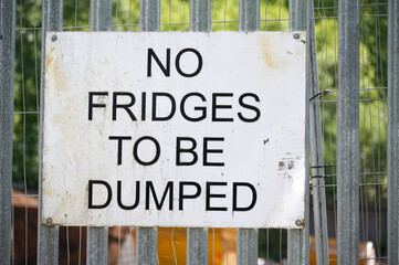 No fly tipping of waste and old fridges sign