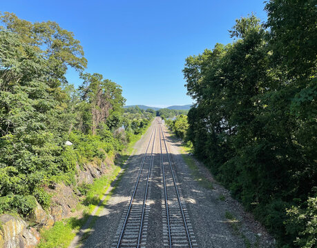 View from above on rail road tracks